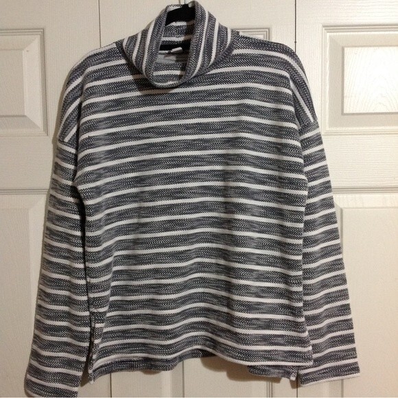 J. CREW Size Medium Blue White Striped Textured Mockneck Pullover Sweater Cozy - Picture 1 of 6